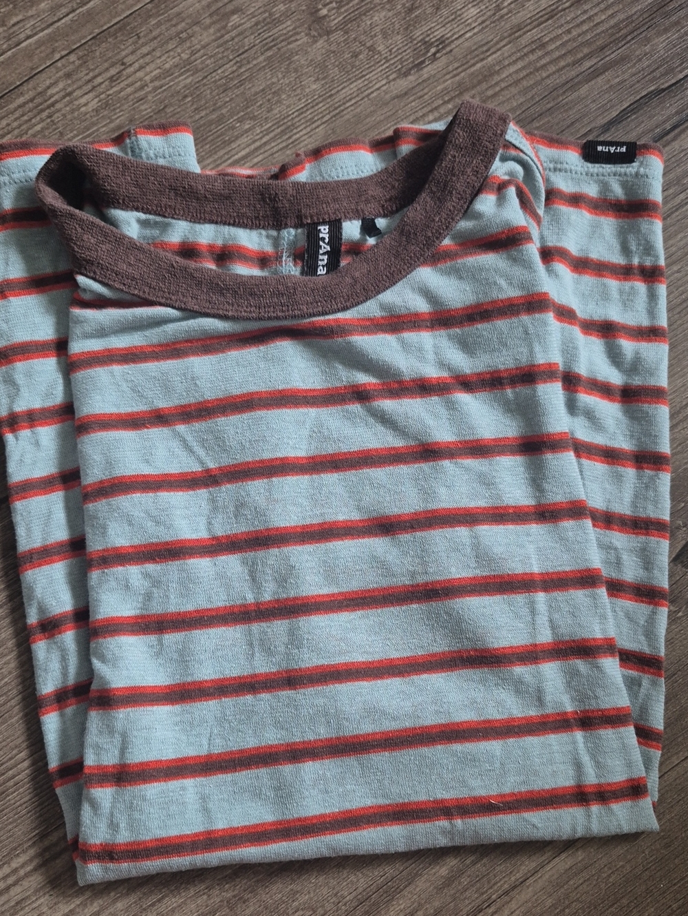 Prana Light Blue Striped Short-Sleeve Tee with Rust Stripes
